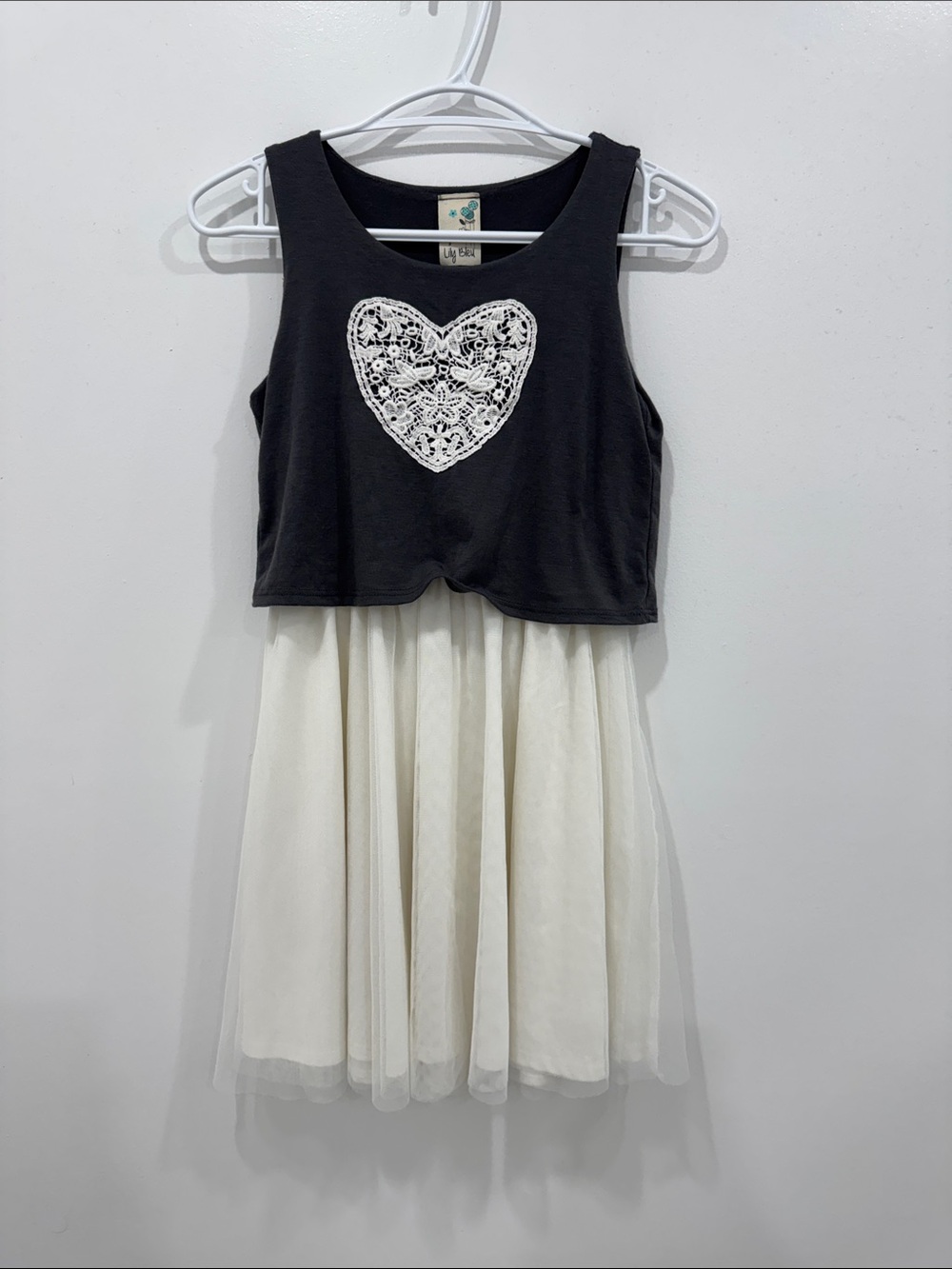 Lily Bleu Tulle Heart Dress Girls Size 14 Grey White‎ Excellent Lace Crochet
